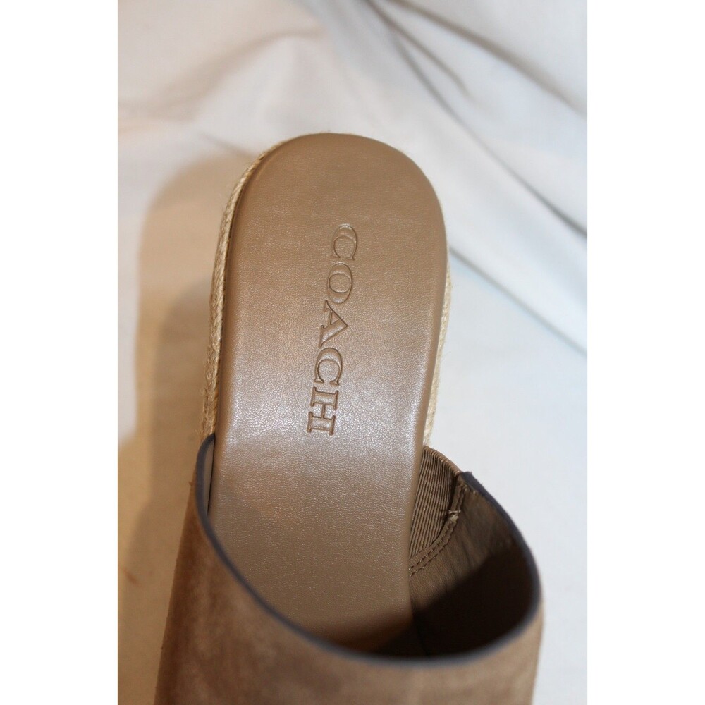 COACH Women Suede Espadrille Platform Wedge Slide Sandals Coconut Brown NEW SZ 8 - Picture 8 of 8